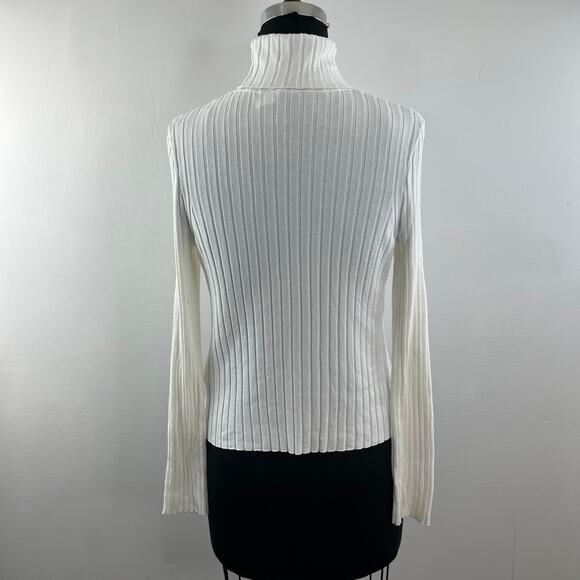 H&M Divided White Sweater Ribbed Knit Turtleneck Long Sleeve Pullover M Medium - Picture 4 of 7